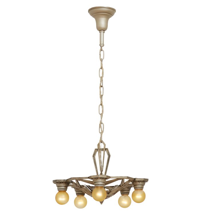 Vintage Art Deco 5-Light Bare Bulb Chandelier