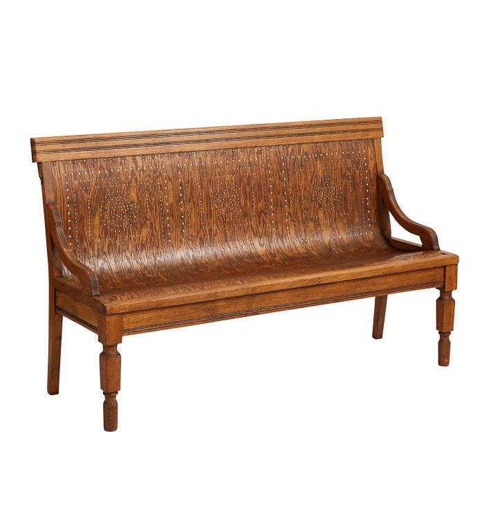 Extraordinary Vintage Arts & Crafts Entry Bench with Perforated Designs