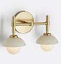 Greenwich Double Sconce, Aged Brass - Opal Glass Bowl Shade