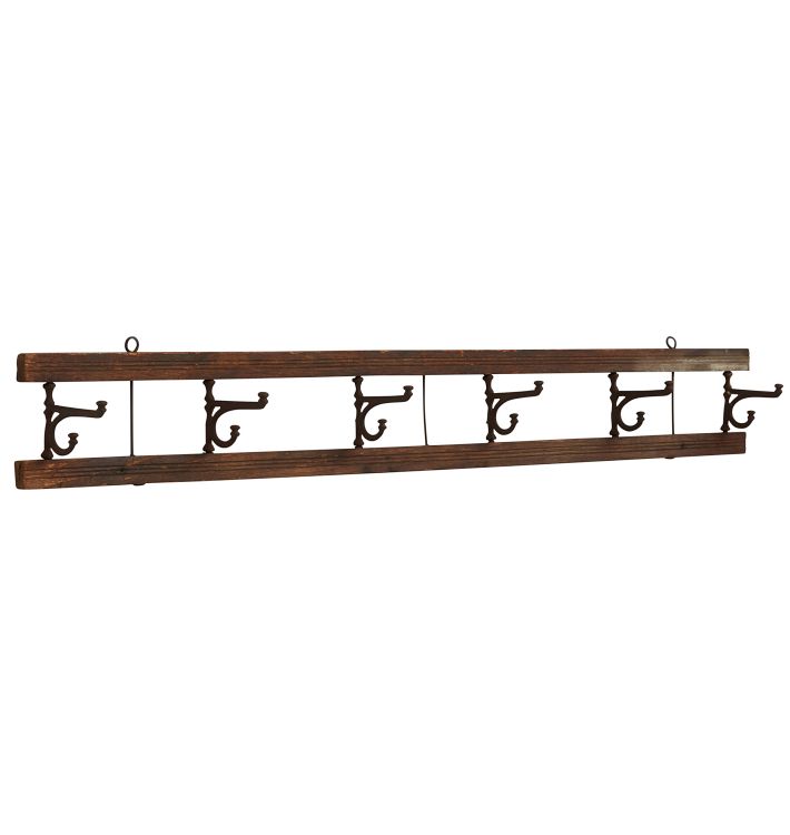 Vintage Wood and Iron Hook Rack