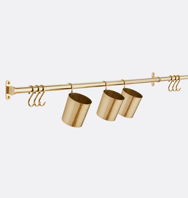 72 Brookside Rail System, 36" x 36", Set of 3 Cups, 2 S-Hooks - Unlacquered Brass