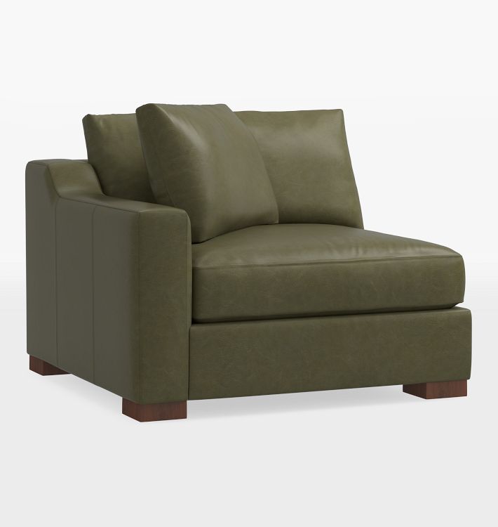 Sublimity Classic Leather Sectional Left Arm Chair, Davenport Evergreen