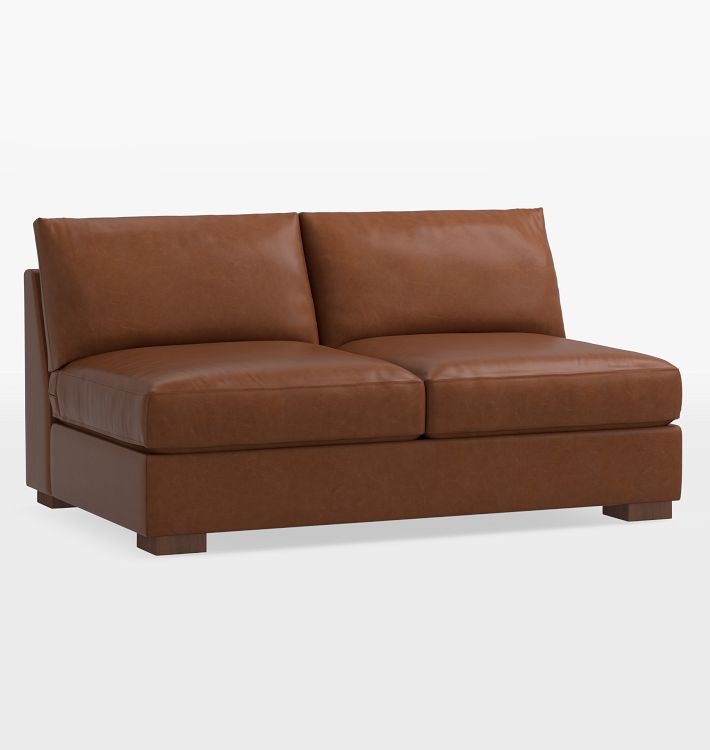 Wrenton Classic Leather Sectional Armless Sofa with Bench Cushion, Davenport Evergreen