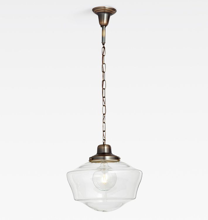 Rose City 6" Fitter Chain Pendant, Polished Nickel - 16" Opal Ogee Schoolhouse Shade - 30" Length