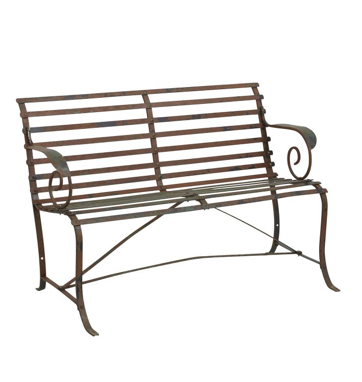 Weathered Vintage Strap Iron Bench