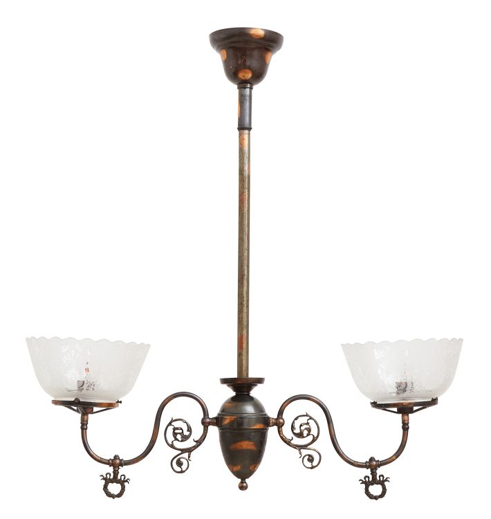 Antique Copper Flashed Victorian Converted Gas Pendant