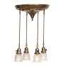 Vintage 4-Light Chandelier with Prismatic Pressed Glass Shades