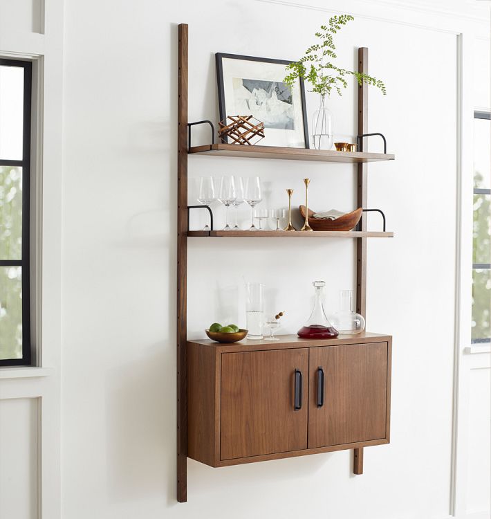 Hart Modular Walnut Shelving Unit with Cabinet