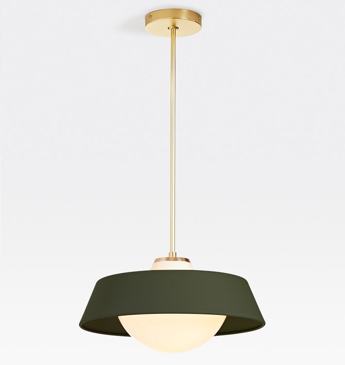 Blaine 16" Pendant, Aged Brass - Matte Pine Shade - 35" Length