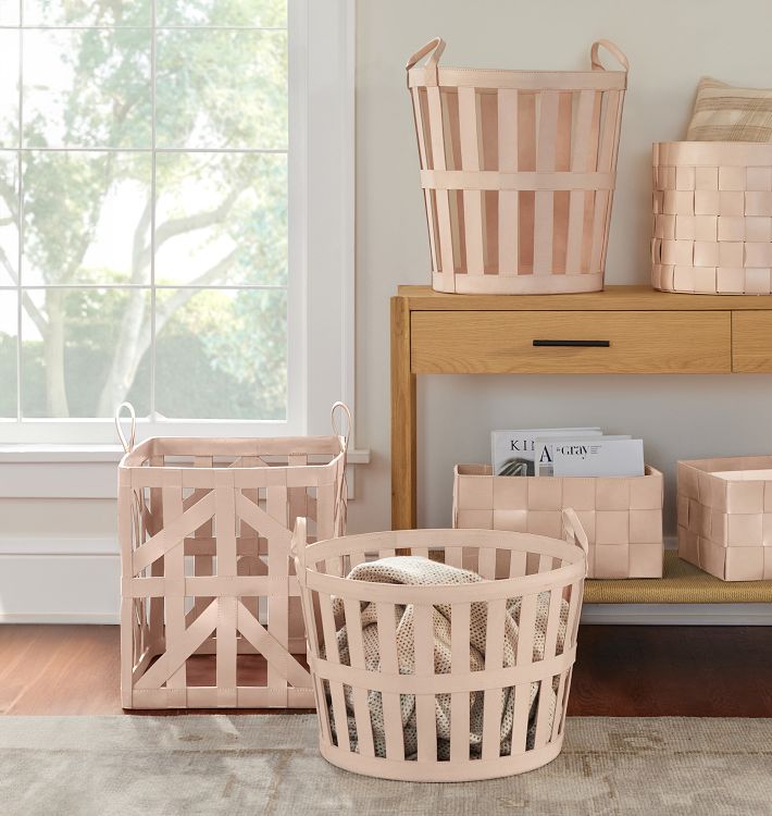 Leather Open Weave Basket Collection