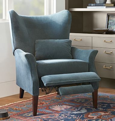 Clinton Modern Wingback Recliner Chair with Nailheads Performance Boater Boucle Oatmeal