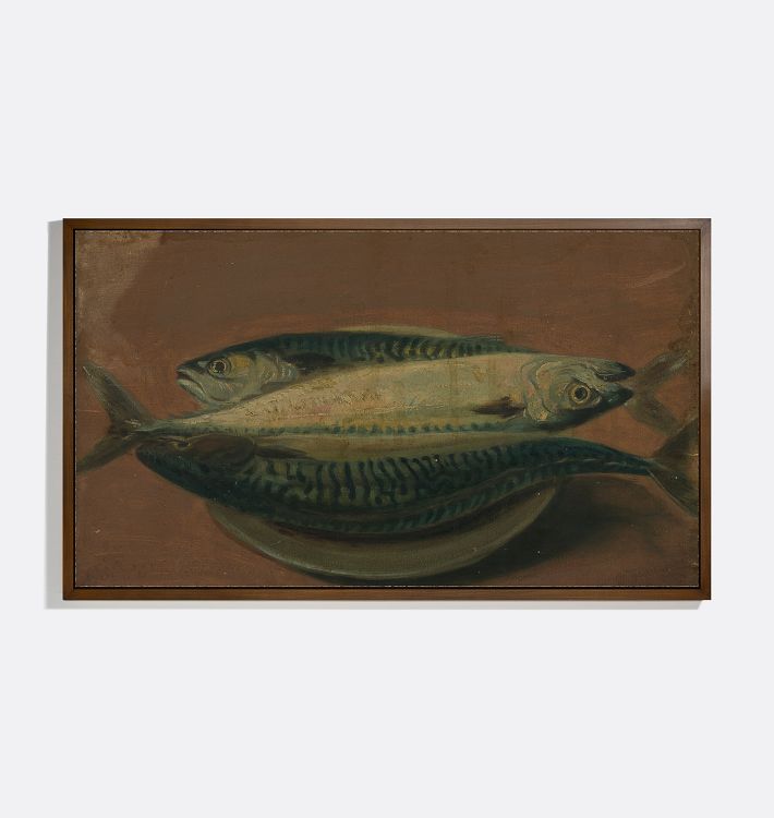 Still Life With Fish Framed Reproduction Wall Art Print 20"x12" by Unknown Artist