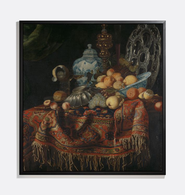 Still Life with Fruits and Vessels on Smyrna Rug Framed Reproduction Wall Art Print 19"x18" by Simon Luttichuys