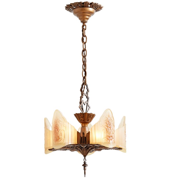 Art Deco 5-Light Slipper Shade Chandelier-Circa 1930s