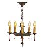 Vintage Classical Revival Candle Chandelier with Vibrant Polychrome Highlights and Pressed Glass Drops