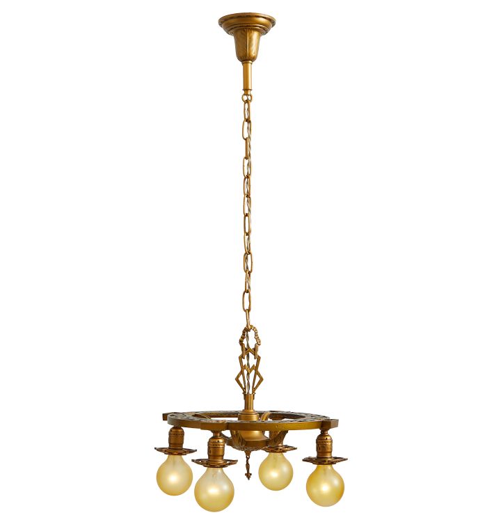 Vintage 4-light Classical Revival Bare Bulb Chandelier