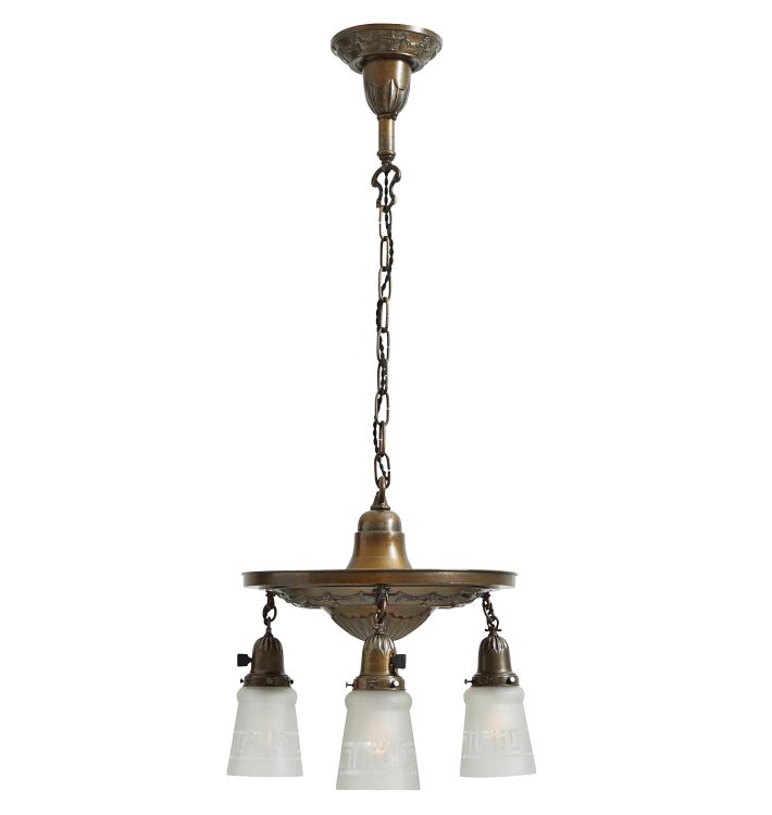 Vintage Classical Revival Chandelier with Greek Key Shades