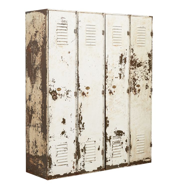 Weathered Vintage Industrial 4-Bay Locker Set