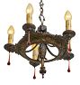 Vintage Classical Revival Candle Chandelier with Vibrant Polychrome Highlights and Pressed Glass Drops