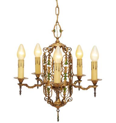 Vintage Stylized Romance Revival Candle Chandelier with Polychrome Highlights