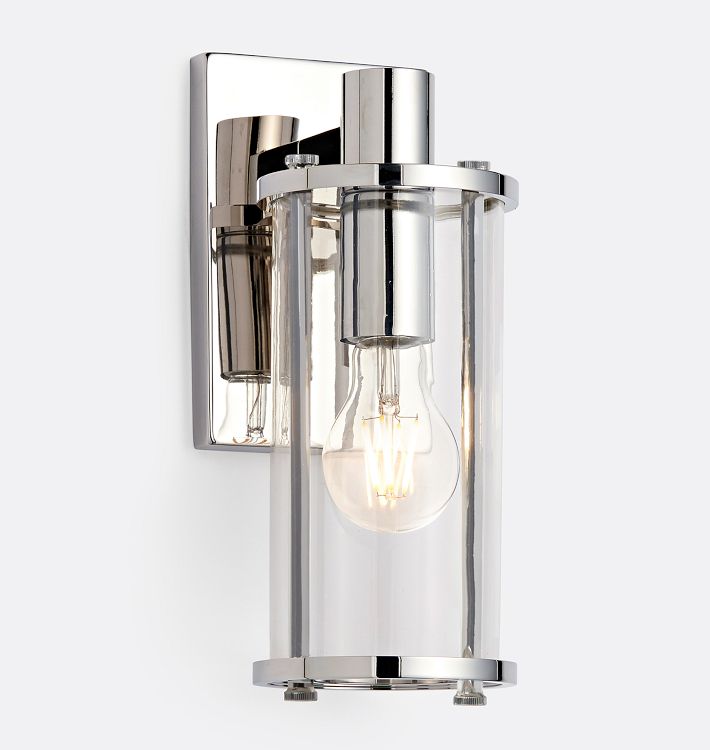 Yeon Sconce, Polished Nickel - Clear Cylinder Shade