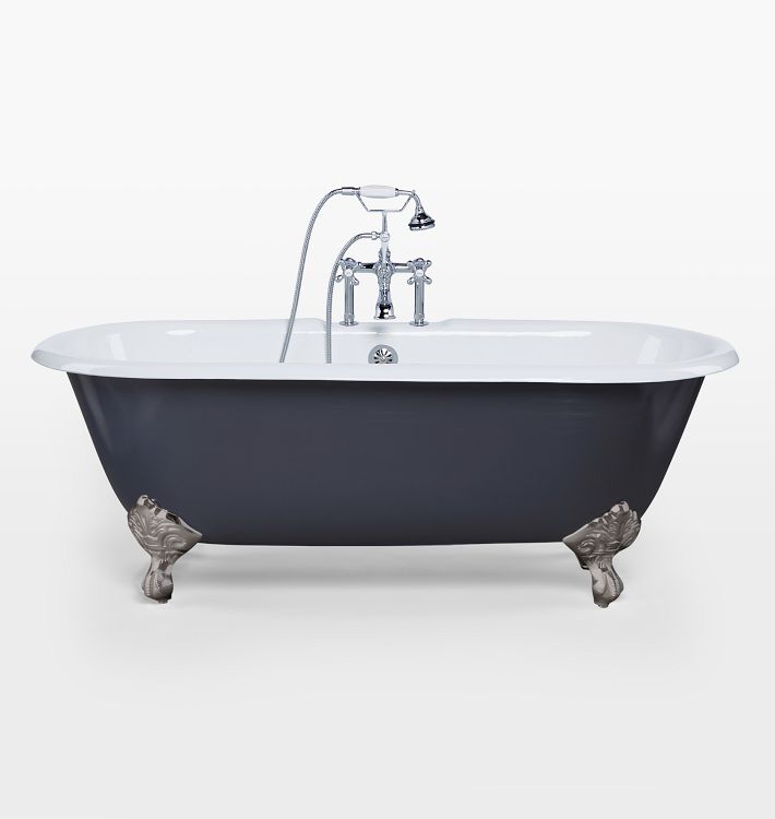 5-1/2' Double-Ended Clawfoot Tub, Navy - Brushed Nickel Feet