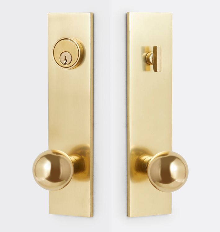 Irving Knob Exterior Door Set, Aged Brass