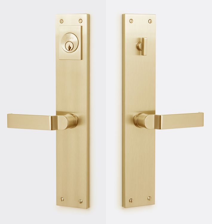 Tabor Lever Handle Exterior Door Set, Aged Brass