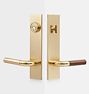 Tumalo Walnut Lever Handle Exterior Door Set, Aged Brass