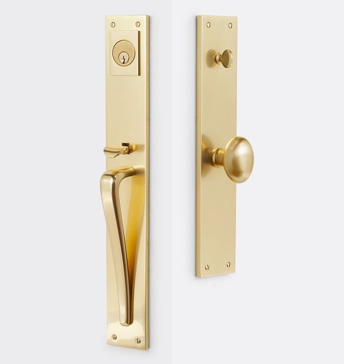 Haven D-Handle & Oval Knob Exterior Door Set, Left-Handed - Aged Brass