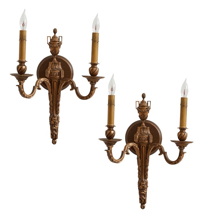 Pair of Vintage French Classical Revival Double Candle Sconces