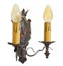 Pair of Vintage Romance Revival Double Candle Sconces with Crown &amp; Shield Motif