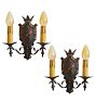 Pair of Vintage Romance Revival Double Candle Sconces with Crown & Shield Motif