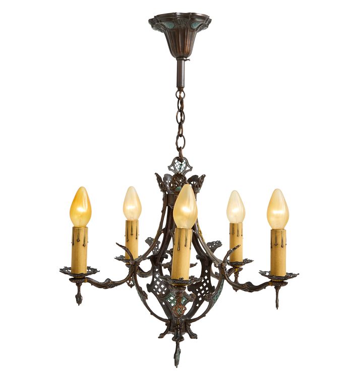 Vintage 5-Light Romance Revival Candle Chandelier with Vibrant Polychrome Highlights