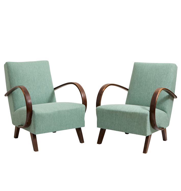 Pair of Reupholstered Vintage Chairs by Jindrich Halabala