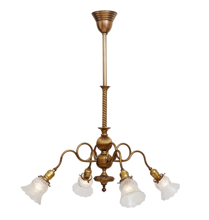 Four-Light Victorian Chandelier with Pressed Glass Shades