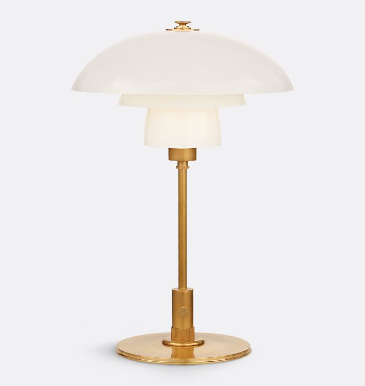 Whitman Table Lamp Hand-Rubbed Antique Brass With White Glass