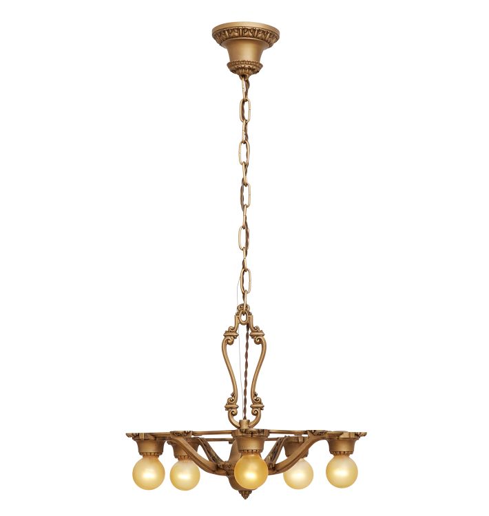 Classical Revival Five-Light Bare Bulb Chandelier