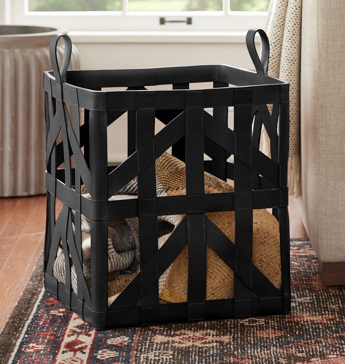 Leather Open Weave Basket