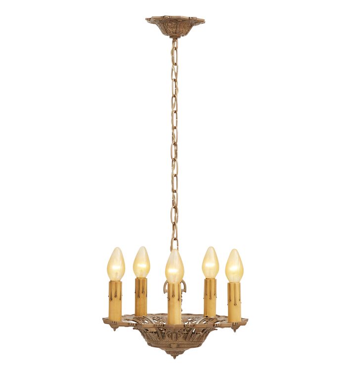 Vintage Art Deco 5-Light Candle Chandelier