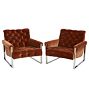 Pair of Vintage Milo Baughman Chrome-Framed Armchairs in Tufted Velvet