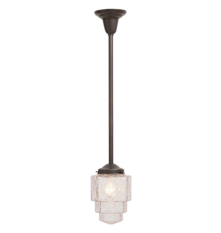 Aged Brass Pendant with Vintage Art Deco Crackle Glass Shade