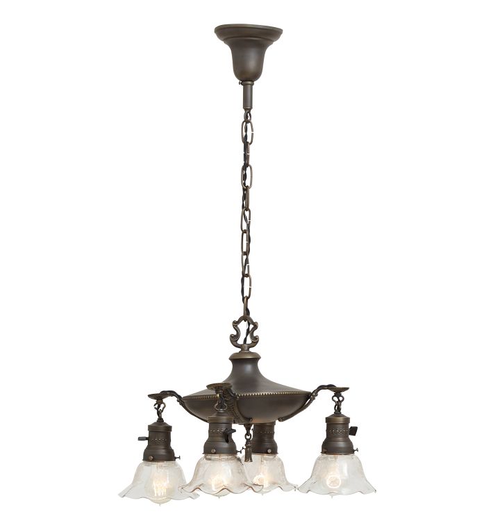 Vintage 4-Light Suspended Pan Chandelier