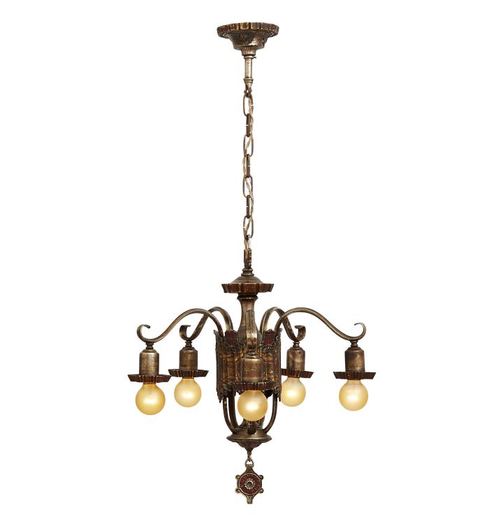 Five-Light Classical Revival Bare Bulb Chandelier