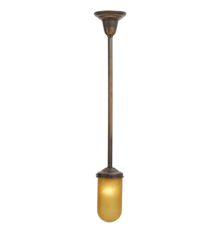 Aged Brass Pendant with Vintage Textured Amber Glass Bullet Shade