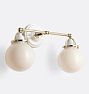 Mist Double Sconce, White Porcelain - Lacquered Brass - Classic 6" Opal Ball Shade