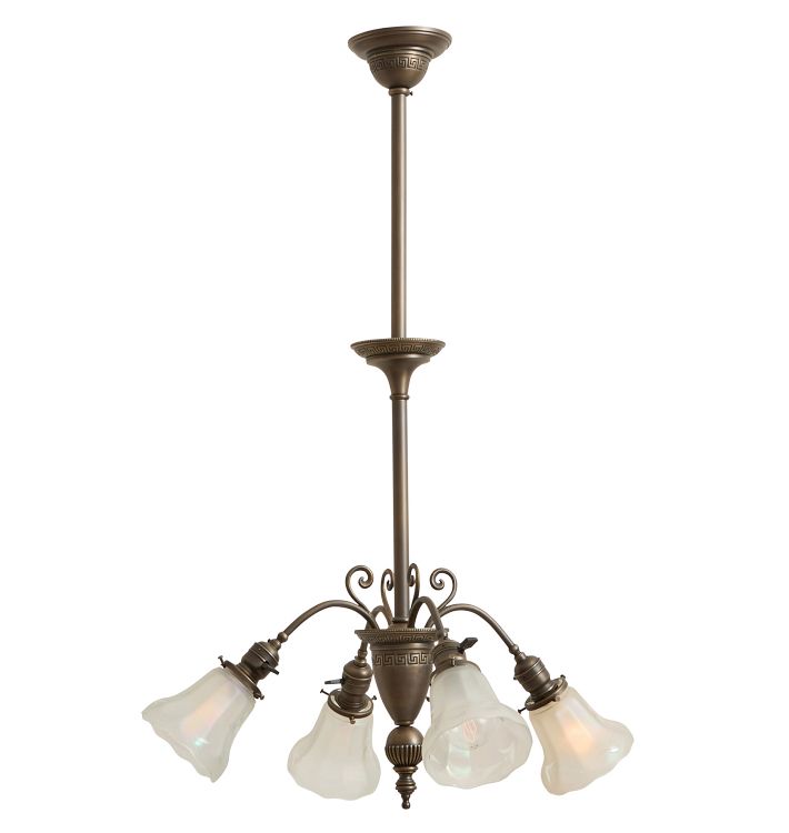 Antique Classical Revival Chandelier with Irridescent Art Glass Shades