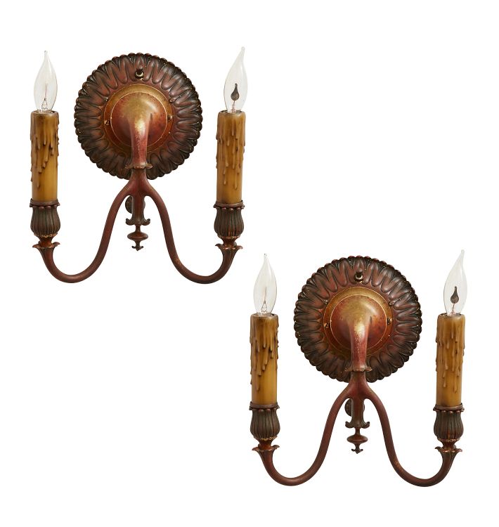 Pair of Extraordinary Red Brass Sconces Attributed to EF Caldwell