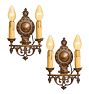 Pair of Vintage Classical Revival Double Candle Sconces with Painted Highlights