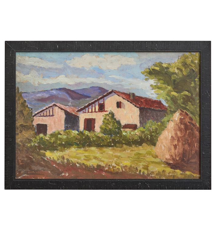 Vintage Signed Basque Village Scene Painting